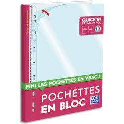 OXFORD Bloc de 40 pochettes perforées Quick' In A4 en polypropylène 9/100e lisse incolore