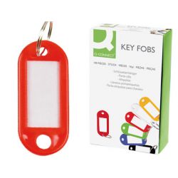 Porte-clés q-connect porte-étiquette plastique 50x22mm coloris rouge présentoir 100 unités.