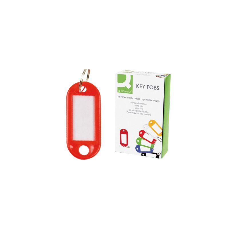 Porte-clés q-connect porte-étiquette plastique 50x22mm coloris rouge présentoir 100 unités.