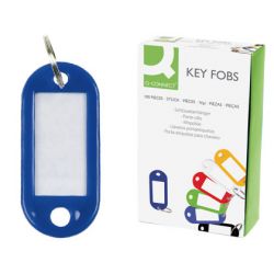 Porte-clés q-connect porte-étiquette plastique 50x22mm coloris bleu présentoir 100 unités.