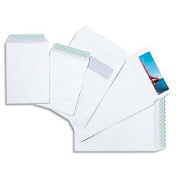 Boîte de 250 pochettes velin Blanc 90g C4 229x324 mm fenêtre 50x100 mm auto-adhésives