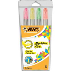 BIC Pochette de 4 surligneurs FLEX. Coloris : Jaune, Rose, Orange et Vert.