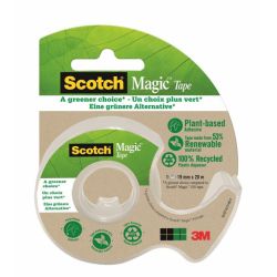 SCOTCH Dévidoir à main transparent en plastique recyclé 90% avec rouleau Magic recyclé 19mm x 20m