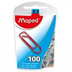 MAPED Boîte de 100 trombonnes en acier laqué 25mm coloris assortis