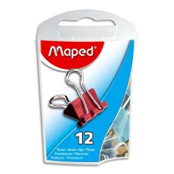 MAPED Boîte de 12 pinces clip largeur 15mm coloris assortis