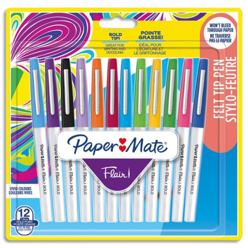 PAPERMATE Blister de 12 feutres Flair Bold assortis