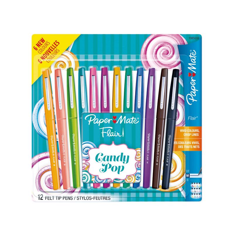 PAPERMATE Pochette de 12 Stylos feutres Flair Original Candy Pop pointe 0,4mm