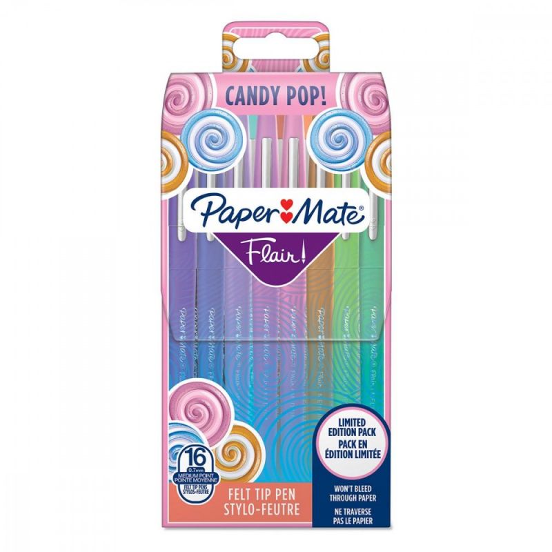 PAPERMATE Pochette de 16 Stylos feutres Flair Original Candy Pop pointe 0,4mm