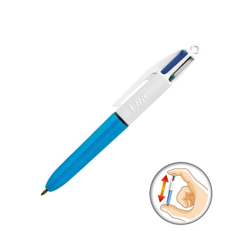 Stylo bille BIC 4 couleurs Rechargeable et rétractable pointe moyenne corps  bleu : Chez Rentreediscount Fournitures scolaires