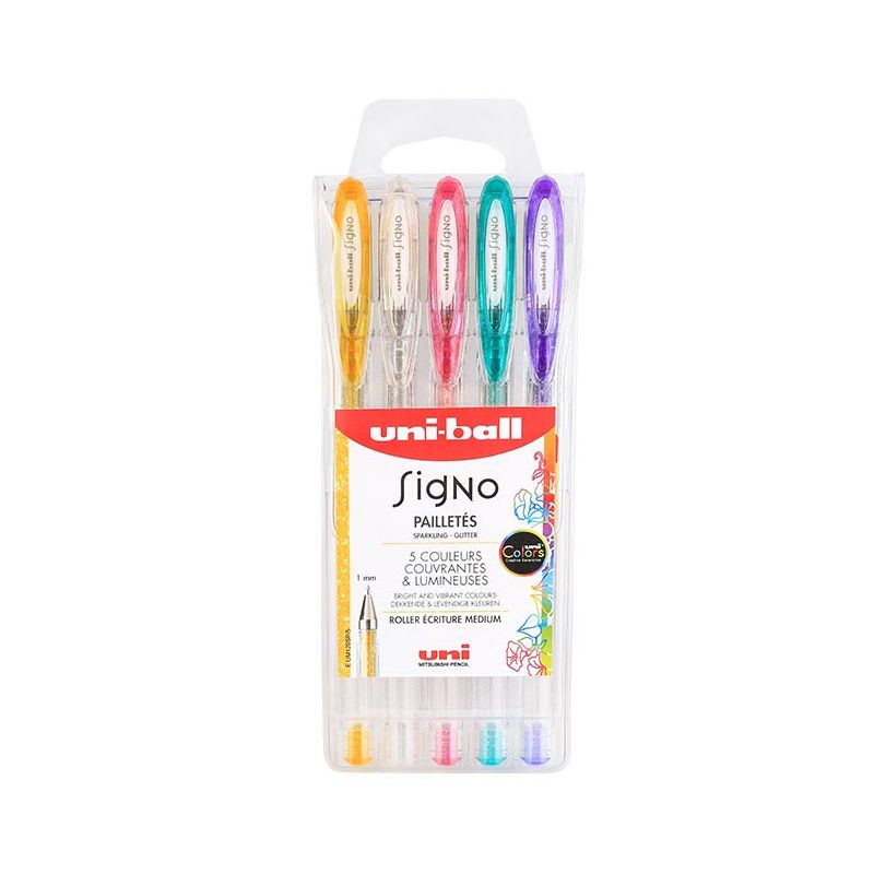 UNI-BALL Pochette de 5 stylos bille à encre gel Electrics Couleurs pailletées