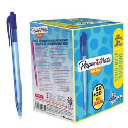 PAPERMATE Boîte de 100 Stylos bille rétractables, Pointe moyenne Encre Bleue