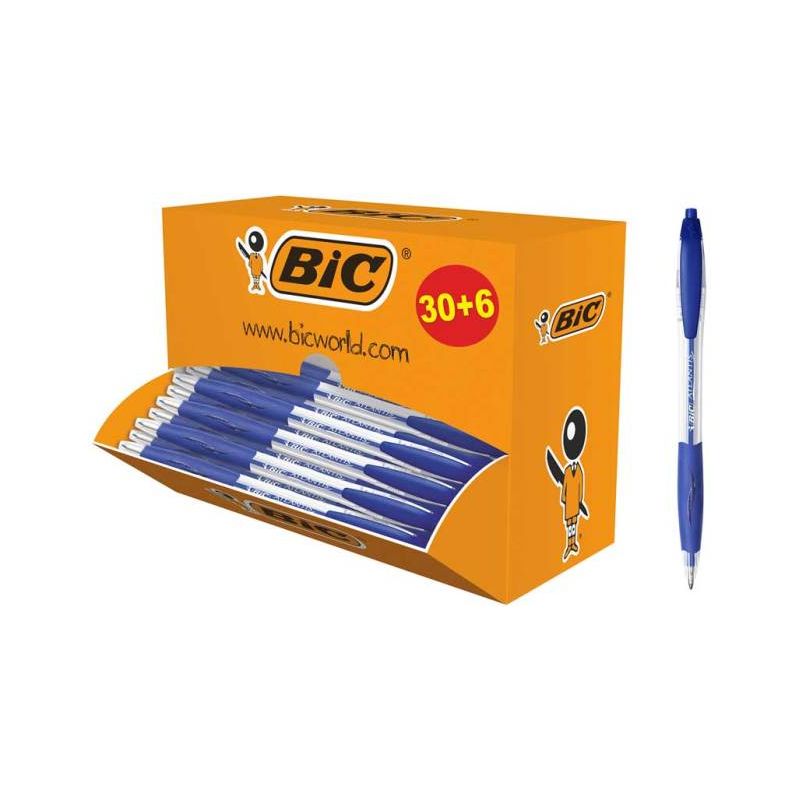 BIC Pack éco de 30+6 stylo bille ATLANTIS Pointe moyenne Rechargeable Encre Bleue