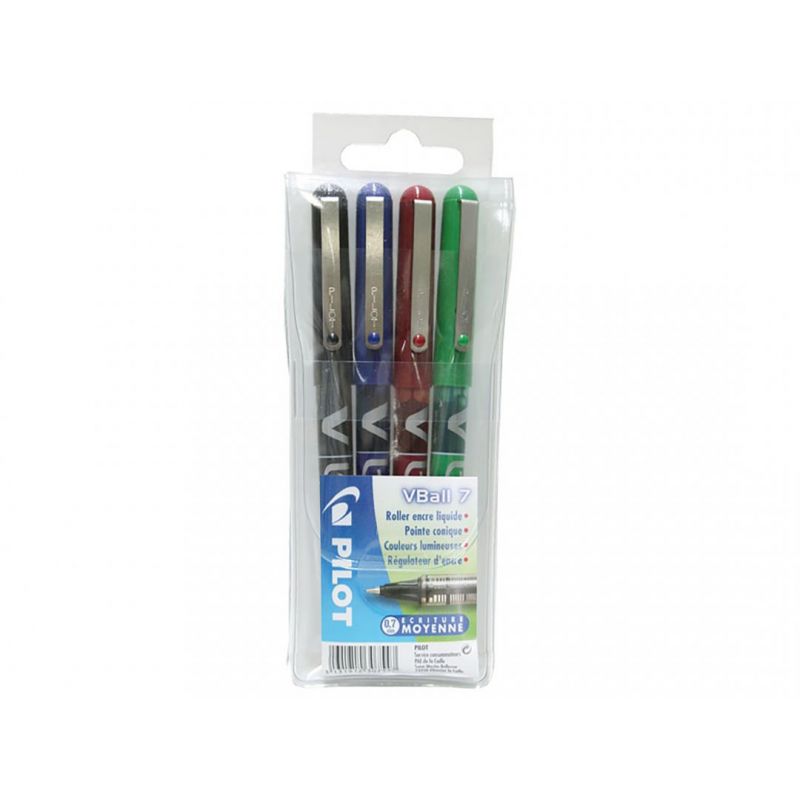 PILOT V-BALL Pochette de 4 stylos feutre à bille pointe métal