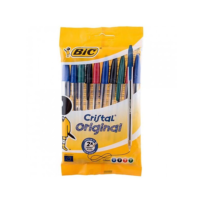 BIC CRISTAL Pochette de 10 stylos à bille pointe moyenne 4 Coloris