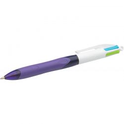 BIC GRIP FASHION Stylo bille 4 Couleurs Pointe moyenne rétractable corps Violet