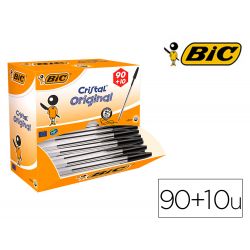 BIC Pack 90 stylos bille Cristal noir + 10 offerts. Pointe moyenne.