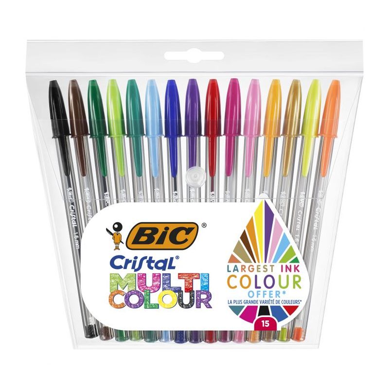 BIC Pack rigide de 15 stylos bille Cristal Multicolor