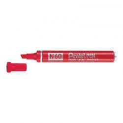 PENTEL N60 Marqueur permanent pointe biseau corps métal Encre Rouge indélébile