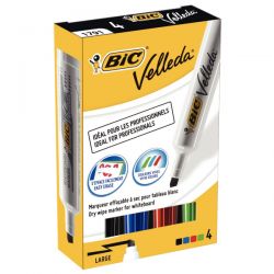 BIC VELLEDA 1781 Pochette de 4 marqueurs effaçables à sec Pointe biseau Coloris Assortis