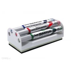 PENTEL MAXIFLO Brosse magnétique équipée de 4 marqueurs pour tableau Blanc assortis pointe conique large