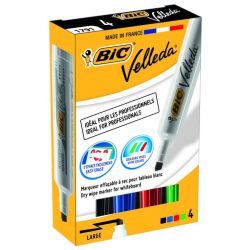 BIC VELLEDA 1791 pochette de 4 Marqueurs effaçables à sec pour tableaux Blancs pointe biseau encre cétone