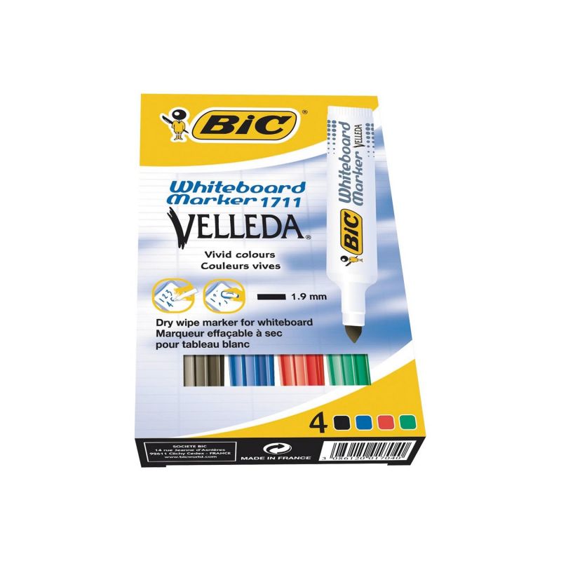 Marqueur Velleda effaçable à sec - Pochette de 4 - Bic 