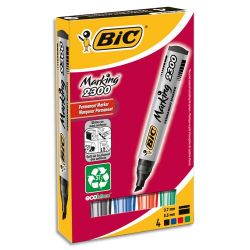 BIC MARKING 2300 Pochette de 4 marqueurs permanents pointe biseautée coloris assortis