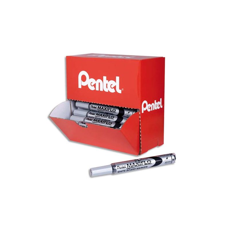 PENTEL MAXIFLO Présentoir de 36 marqueurs noir effaçable à sec