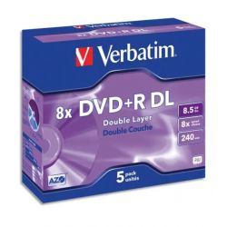 VERBATIM Pack de 5 DVD+R Dual Layer double couche / boîtier cristal 8,5GB 8x