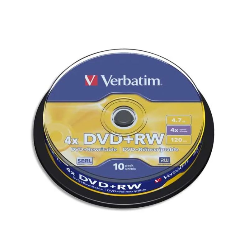 VERBATIM Tour de 10 DVD+RW 4,7GB vitesse d'écriture 10x