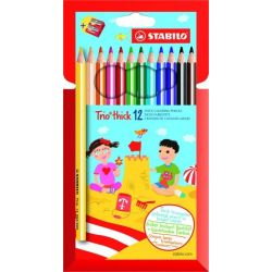 STABILO Pochette 12 crayons de couleur TRIO assortis + taille crayon
