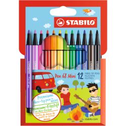 STABILO Pochette 12 mini-feutres PEN68 Pointe moyenne