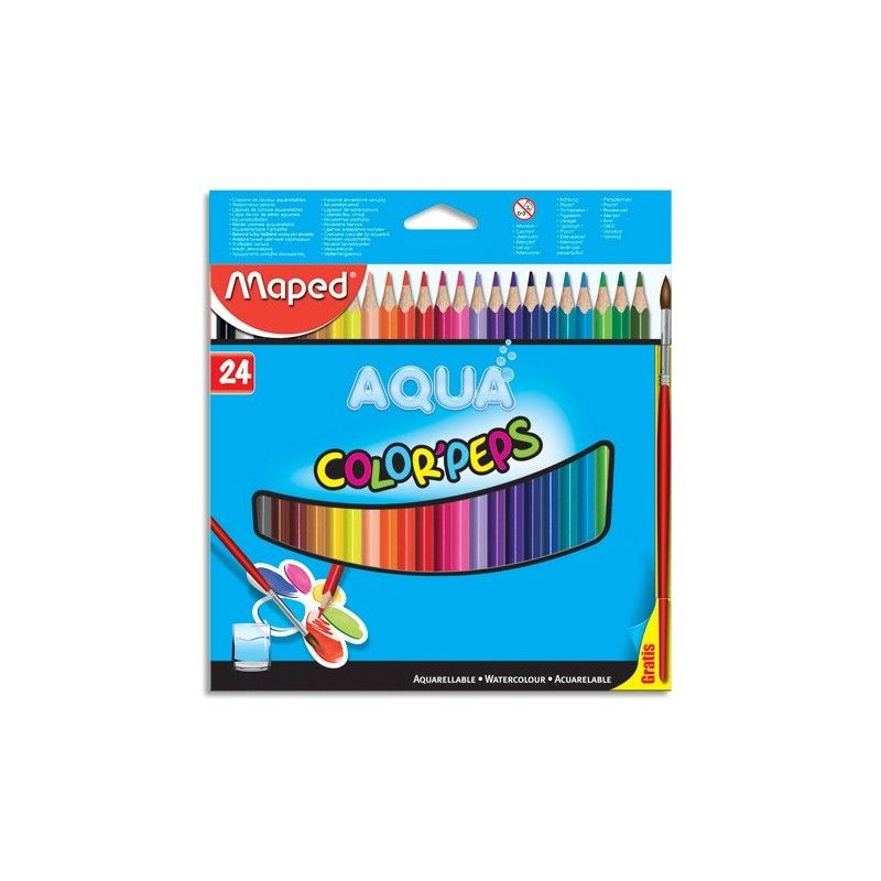 MAPED Boîte de 24 crayons de couleur aquarellables COLOR'PEPS + 1 pinceau offert