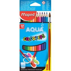 MAPED Boîte de 12 crayons de couleur aquarellables COLOR'PEPS + 1 pinceau offert