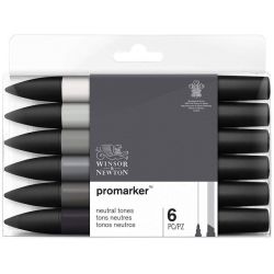 WINSOR & NEWTON Set 6 marqueurs double pointe PROMARKER Tons neutres