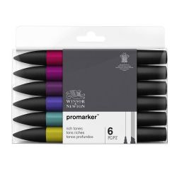 WINSOR & NEWTON Set 6 marqueurs double pointe PROMARKER Tons riches