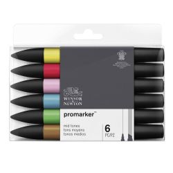 WINSOR & NEWTON Set 6 marqueurs double pointe PROMARKER Tons moyens