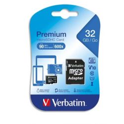 VERBATIM Carte MicroSDHC 32Go+adaptateur Class 10/U1