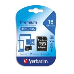 VERBATIM Carte MicroSDHC 16Go+adaptateur Class 10/U1