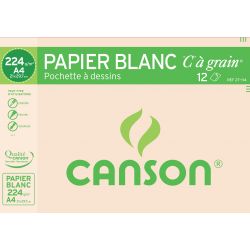 CANSON Pochette 12 feuilles papier dessin Blanc 224g format A4