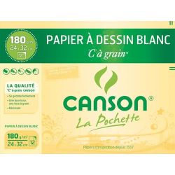 CANSON Pochette de 12 feuilles de papier dessin C A GRAIN 180g 24x32cm