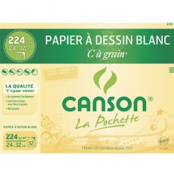 CANSON Pochette de 12 feuilles de papier dessin C A GRAIN 224g 24x32cm