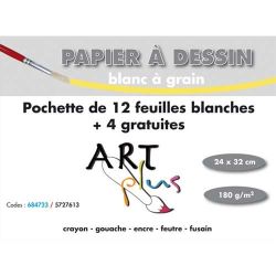ART PLUS Pochette de 12 feuilles+4 gratuites dessin 180g format 24x32cm