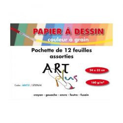 ART PLUS Pochette de 12 feuilles dessin couleurs assorties 160g format 24x32cm