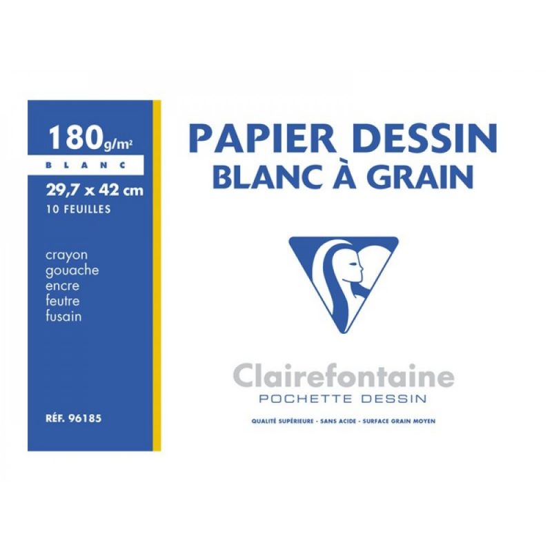 CLAIREFONTAINE Pochette de 10 feuilles papier dessin Blanc A3 180g