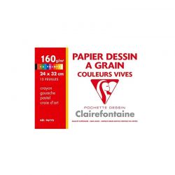 CLAIREFONTAINE Pochette de 12 feuilles papier dessin couleur vives 160g 24x32