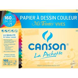 CANSON Pochette de 12 feuilles papier dessin MI-TEINTES 160g 24x32cm