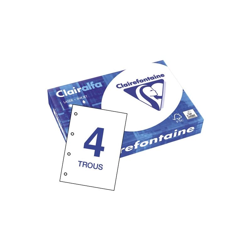 CLAIREFONTAINE Ramette de 500 feuilles papier Blanc CLAIRALFA 80 grammes format A4 perforé 4 trous