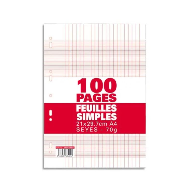 Sachet de 100 pages copies simples grand format A4 grands carreaux