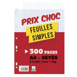 Lot de 300 pages copies simples grand format A4 grands carreaux